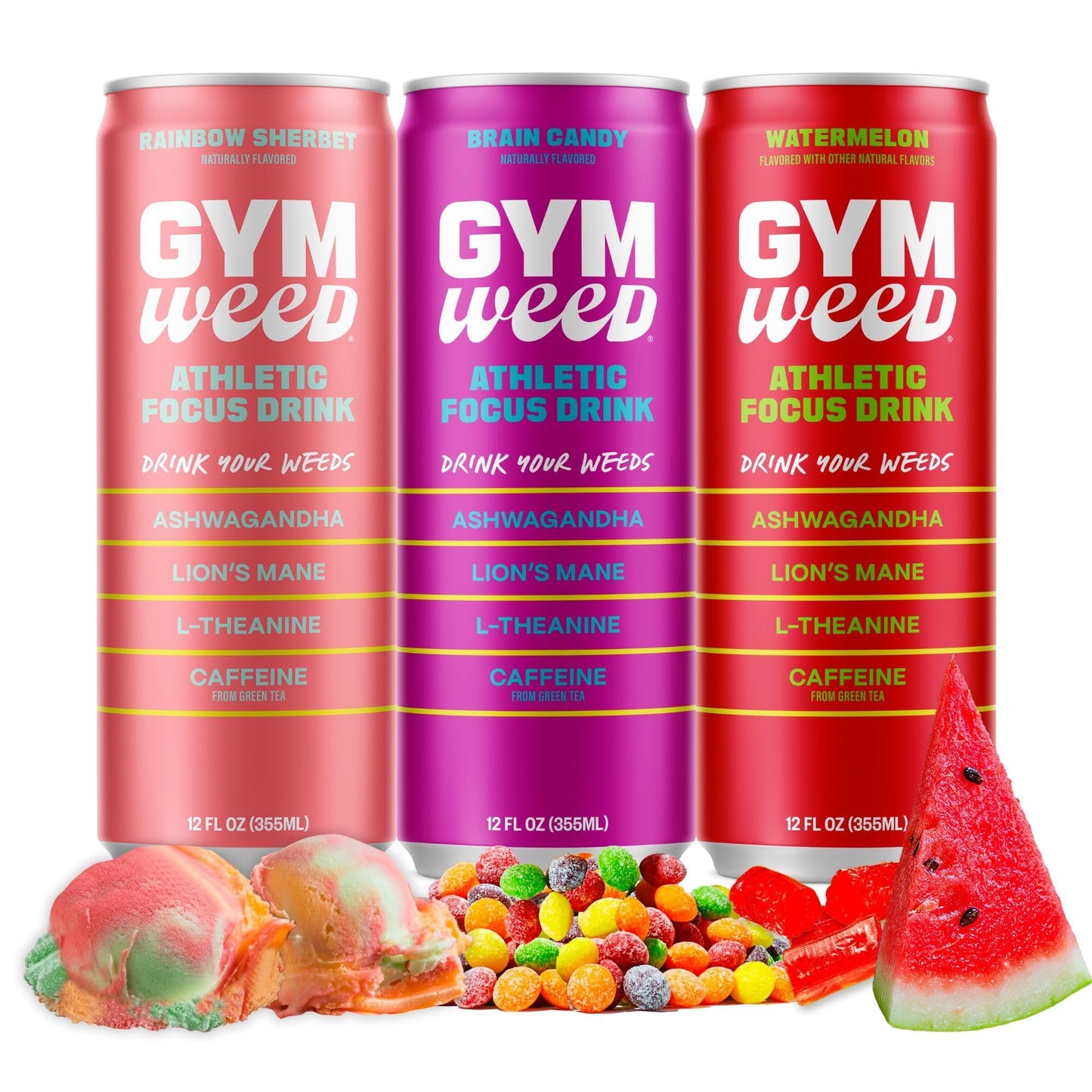 GYM Athletic Focus Drink with KSM-66 Ashwagandha Lions Mane Mushroom L-Theanine 200mg Green Tea Caffeine with Natural Sweeteners Sour and Sweet Variety of Flavors 12 Pack
