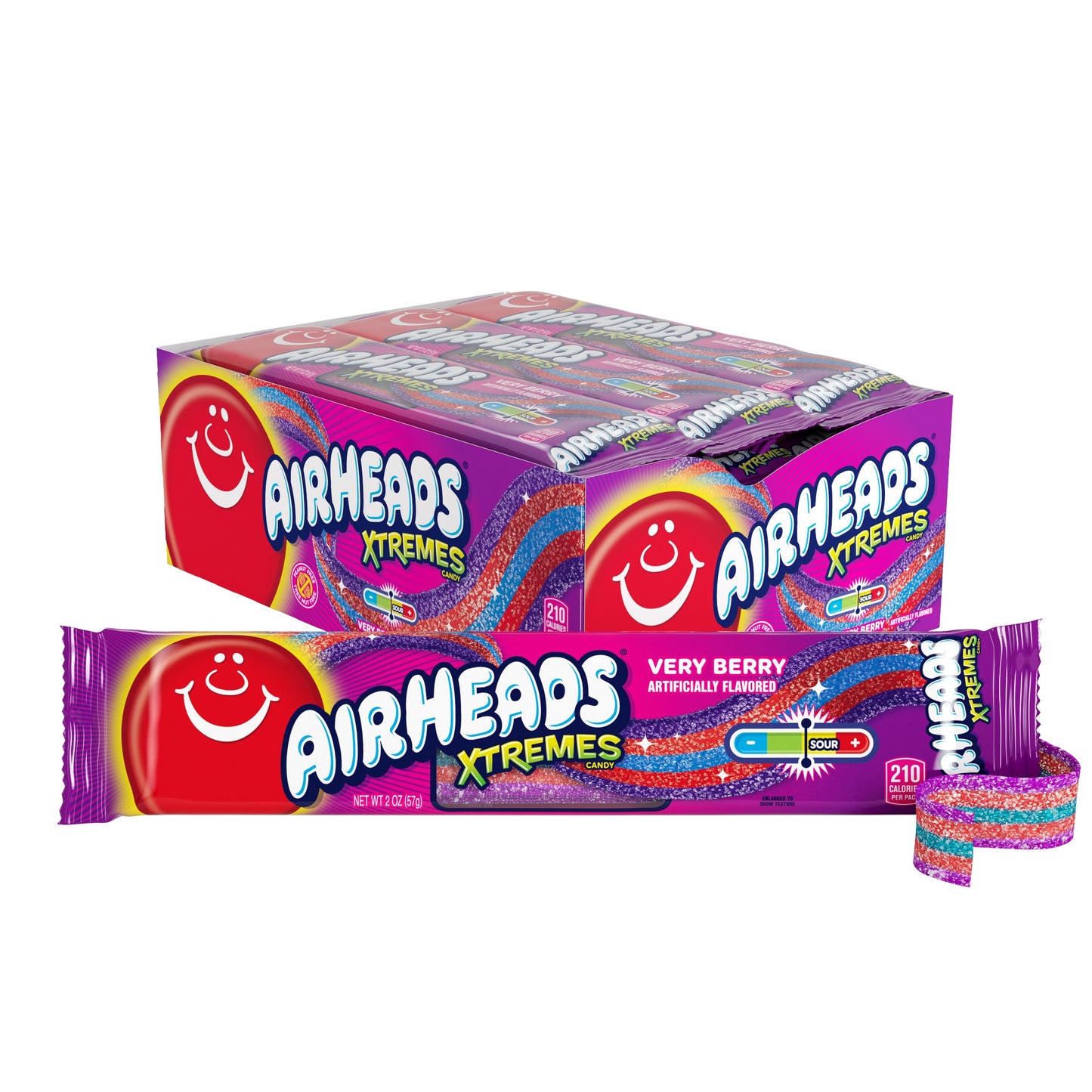 Airheads Xtremes Belts Holiday Sweetly Sour Candy Very Berry Christmas Stocking Stuffers for mature-themeds & Kids Non-Melting Candy for Christmas Bulk Party Bag 2 oz (Pack of 18)