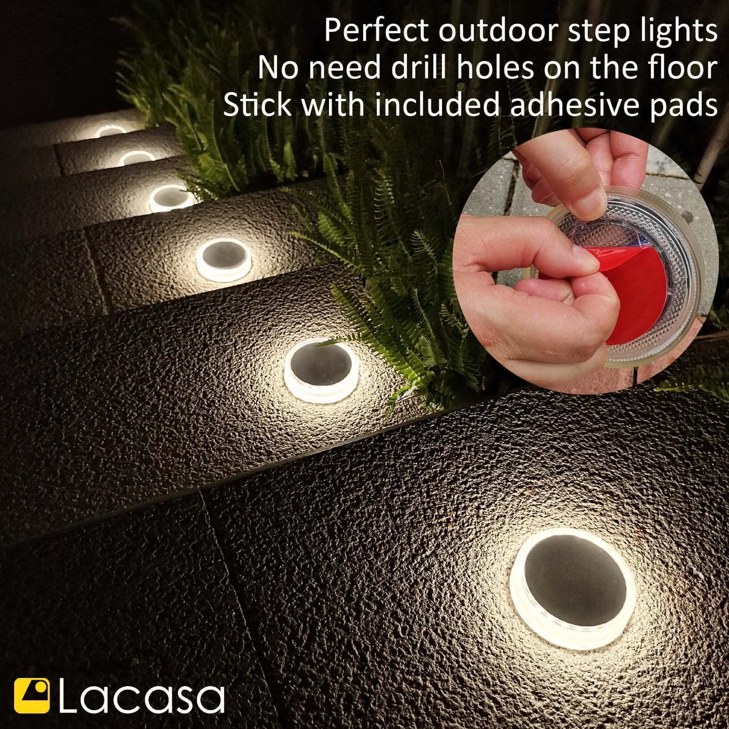 Lacasa Solar Deck Lights, Waterproof LED Step Lights, Round, 4000K Neutral White, Model C78, 4 Pack