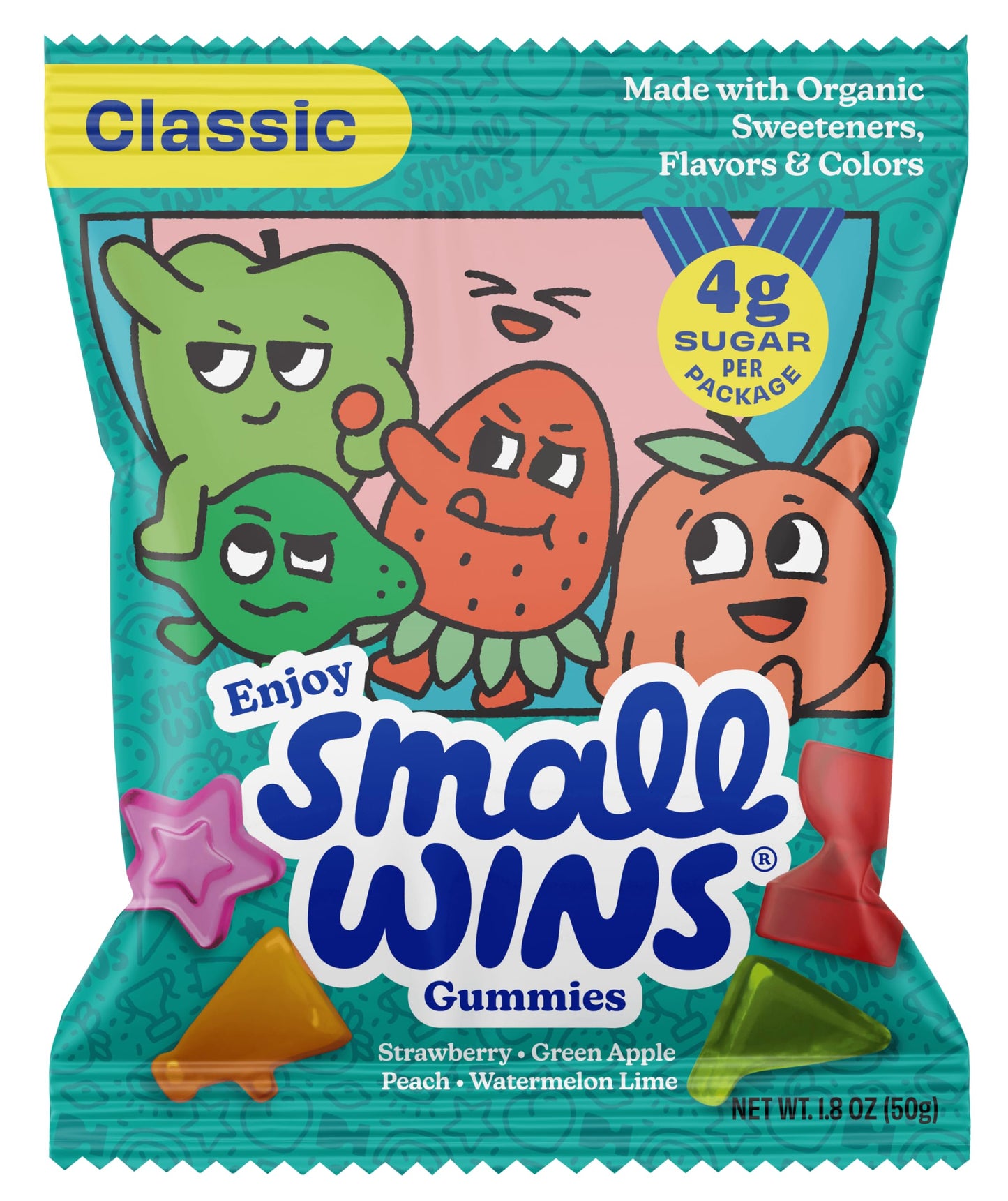 Small Wins Classic Gummies, Classic Fruit Flavored, Plant Based, Organic, All Natural Colors and Sweeteners, Vegan, Low Sugar (4