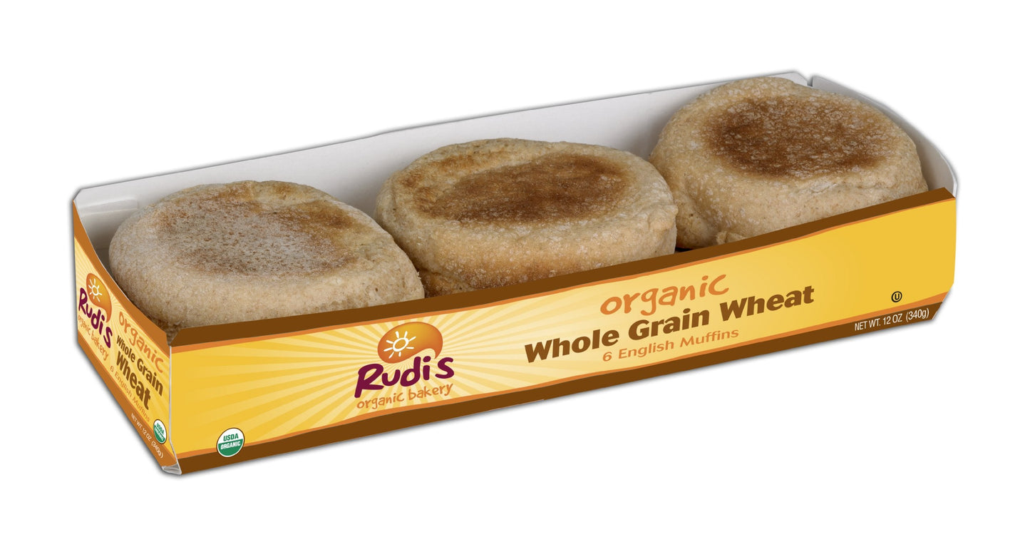 Rudis Organic Whole Grain Wheat English Muffins, 6 Count (Frozen)