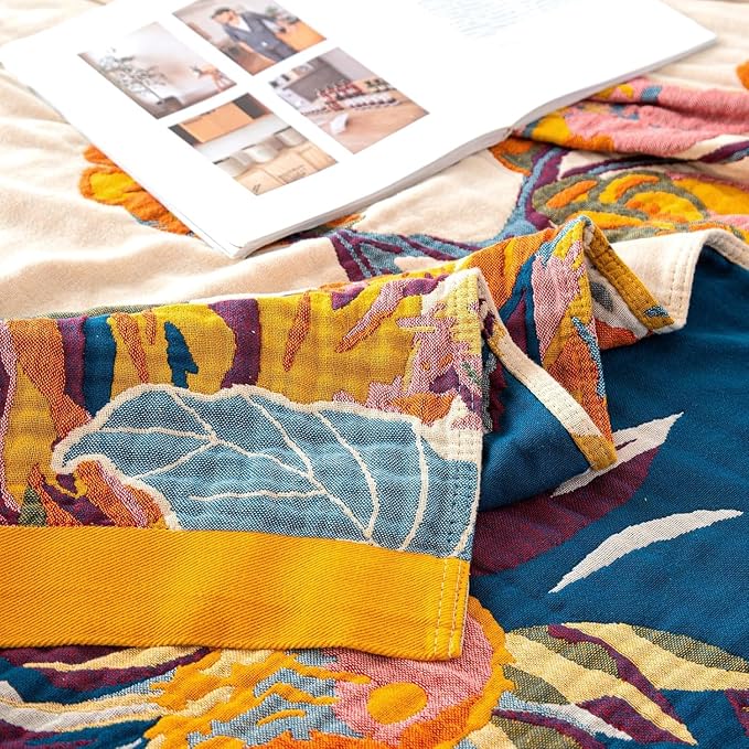 MSGKV Boho Throw Blanket for Couch and Sofa Cotton Cover for Living Room Floral Throw Cozy Blankets (D-Flower and Butterfly, 50" x 60"(Throw))