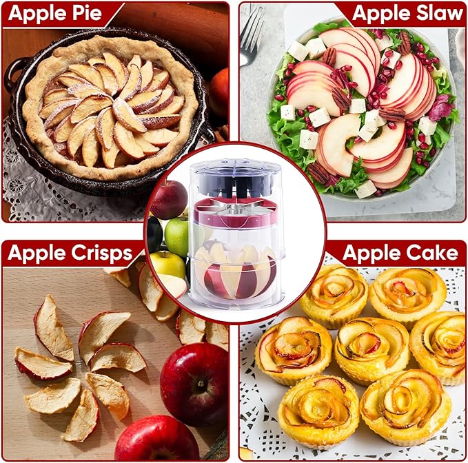 OOKUU Professional Apple Slicer, 8-Slice Ultra-Safe Heavy-Duty Stainless Steel Apple Cutter, 5.12-Inch Extra-Large Corer Cuts Apples All the Way Through with Clear Bowl