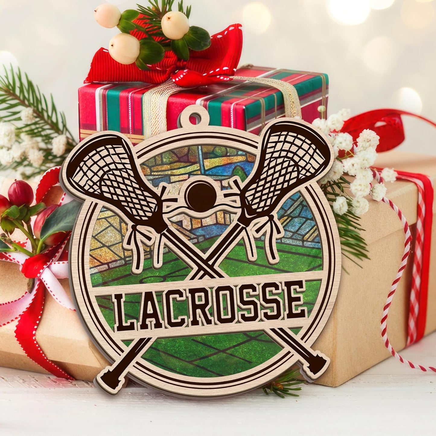 FLAGWIX Lacrosse Christmas Ornaments - Suncatcher Christmas Ornaments 2025 for Tree Decorations - Lacrosse Gifts for Boys, Sports Gifts for Boys, High School Boy Gift Ideas