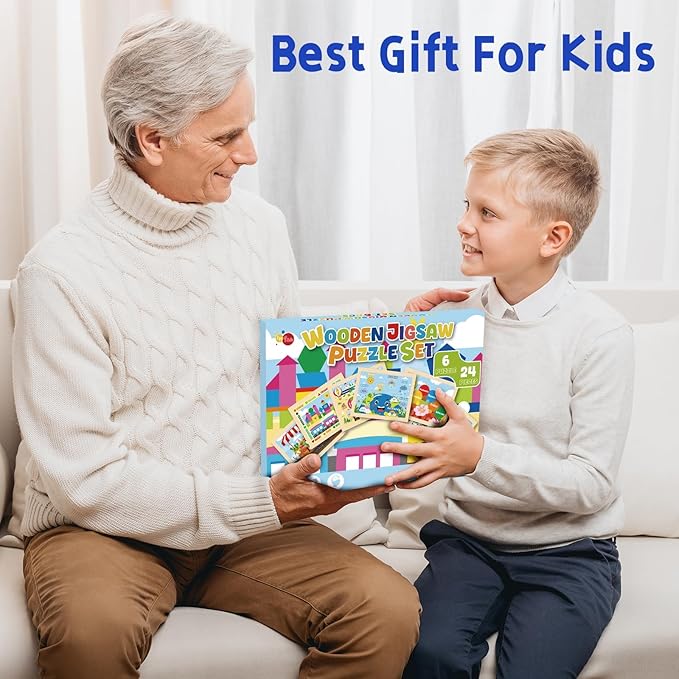 Christmas Wooden Puzzles for Toddlers 3-5,6 Packs 24Pcs Jigsaw Wooden Number Shape Puzzles for Ages 4-8,Preschool Educational Brain Toys Gifts for Boys and Girls 2 4 3 5 Year Old(Season)