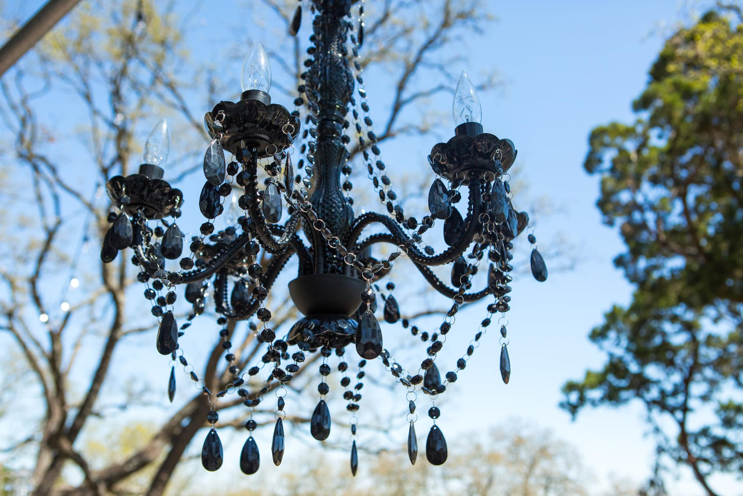 Gypsy Color 6 Light Plug-In Swag Chandelier, Black Metal Frame, Glass Stem, Acrylic Crystals, Model Gylgbkp, H26”Xw22”