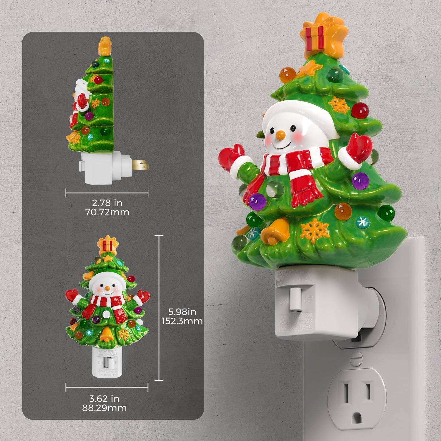 L Lohas Led Christmas Tree & Snowman Night Light 3000K Warm White Plug-In Night Light Cute Resin Holiday Decor With 360?Rotatable Plug For Kids Room Party & Home 1 Pack