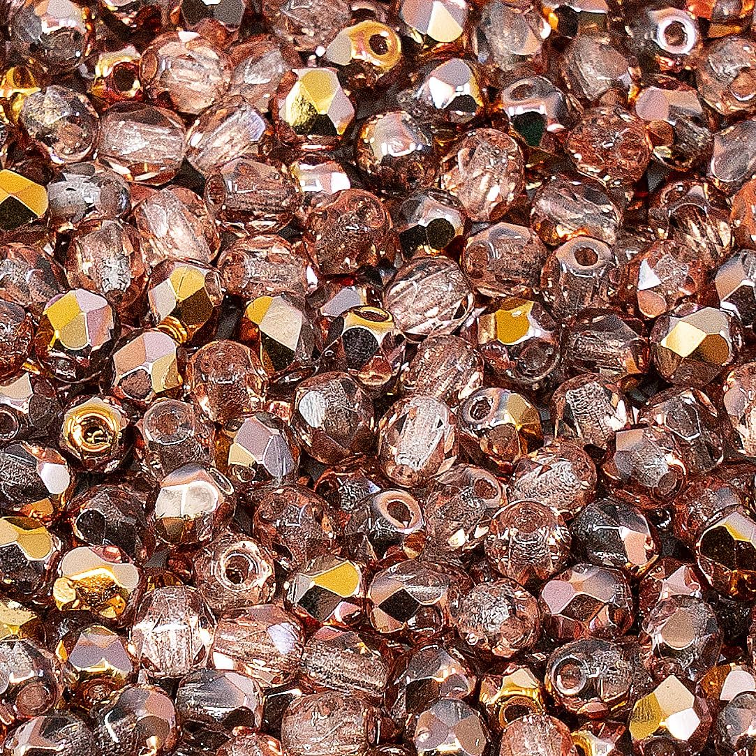 1.8 oz (50g, Approx. 600pcs) of Faceted Fire Polished Pressed Czech Glass Beads 4mm (0.16in), Crystal Copper Capri Apollo 00030-27101 BCV