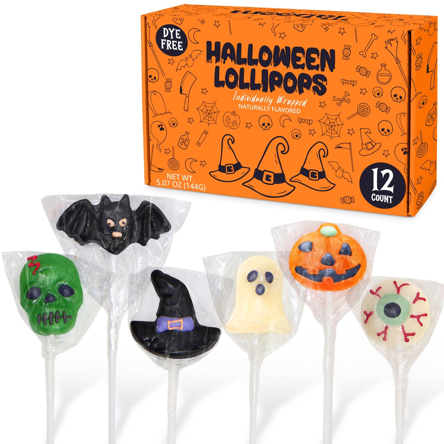 Halloween Lollipops 12 Count Individually Wrapped Dye-Free Suckers Spooky Themed Shapes - Fun Halloween Novelty Candy For Trick-or-Treat Classroom Parties and Kids Favors