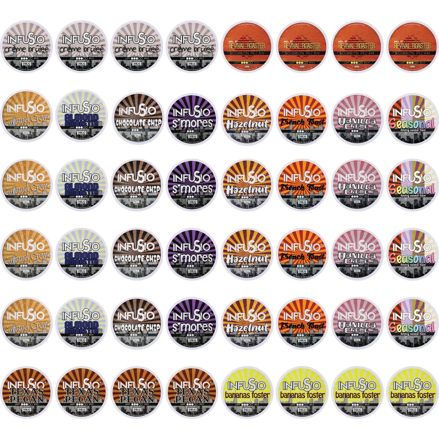 InfuSio Flavored Coffee Pods Variety Pack - 48 Count 12 Gourmet Medium Roast Dessert-Inspired Blends like Bananas Foster & Crme Brl?e Compatible with Keurig K-Cup 2.0 malt-inspired