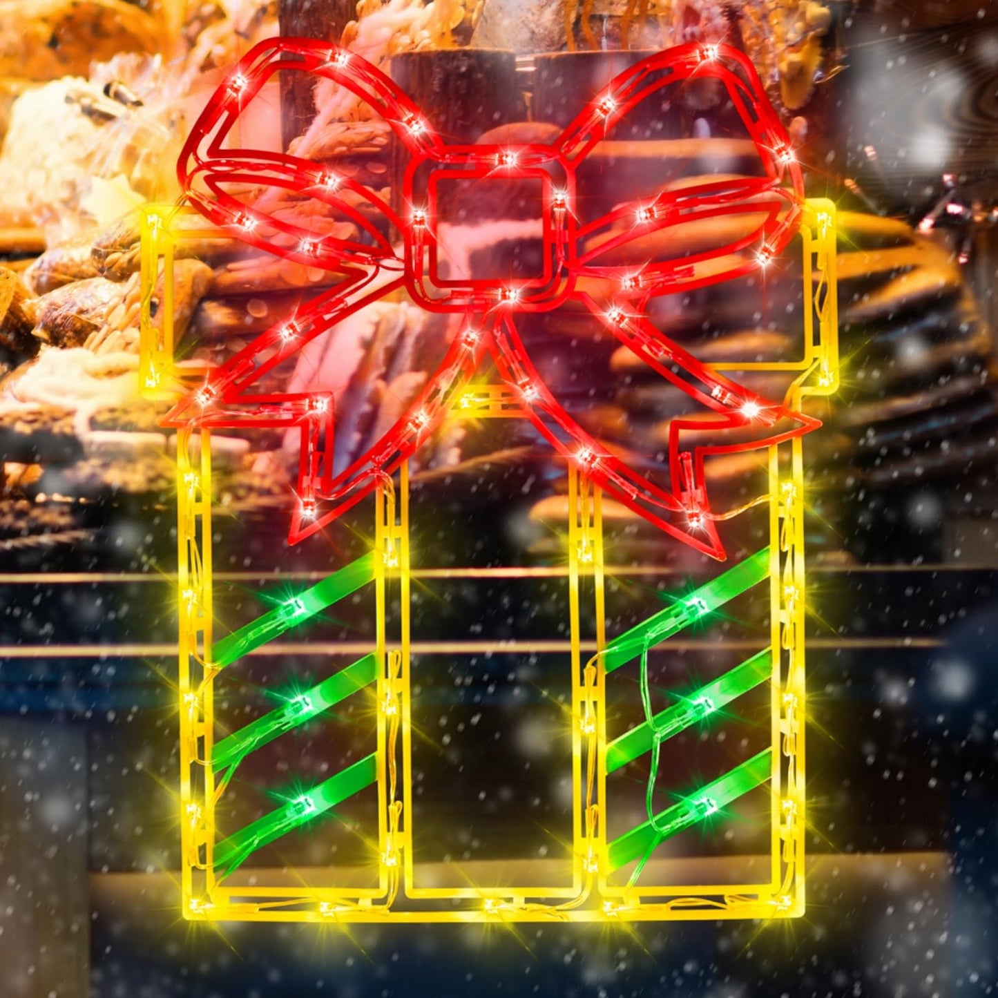 Trwymz 16 Christmas Window Silhouette Lights - 4 Pack Colour Lighted Christmas Stocking & Candy Cane & Gift Box & Santa For Holiday Indoor And Outdoor Wall Door Window Decorate