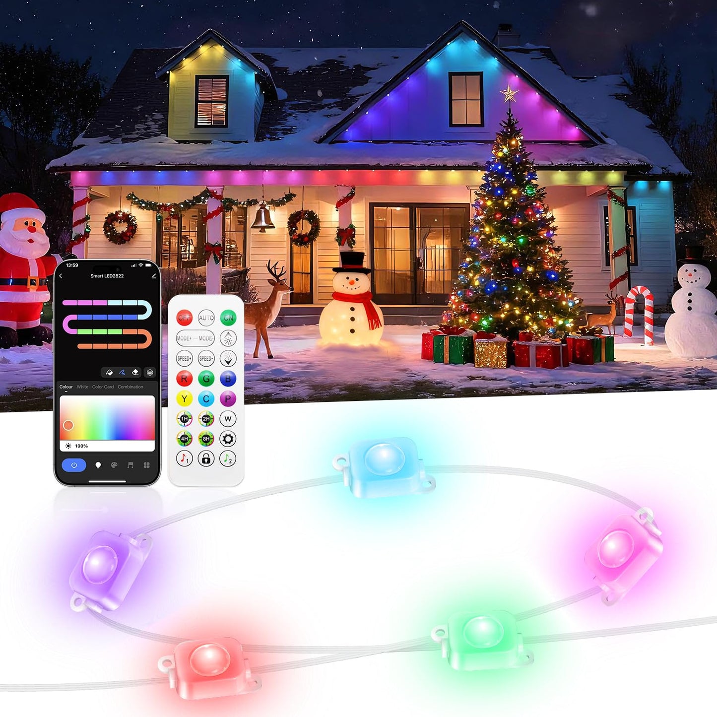 lemonlovely Permanent Outdoor Lights for House -Eaves Lights 300FT with 150 IC+RGBCW LED IP67 Waterproof, Smart Outside LED Chri
