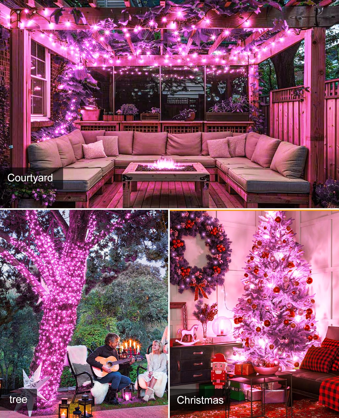 Xmasbokeh Pink Christmas Lights Outdoor 80Ft 240 Led Christmas Tree Lights Waterproof Plug In 8 Modes Connectable Christmas Decorations Green Wire For Indoor Bedroom Tree House Holiday