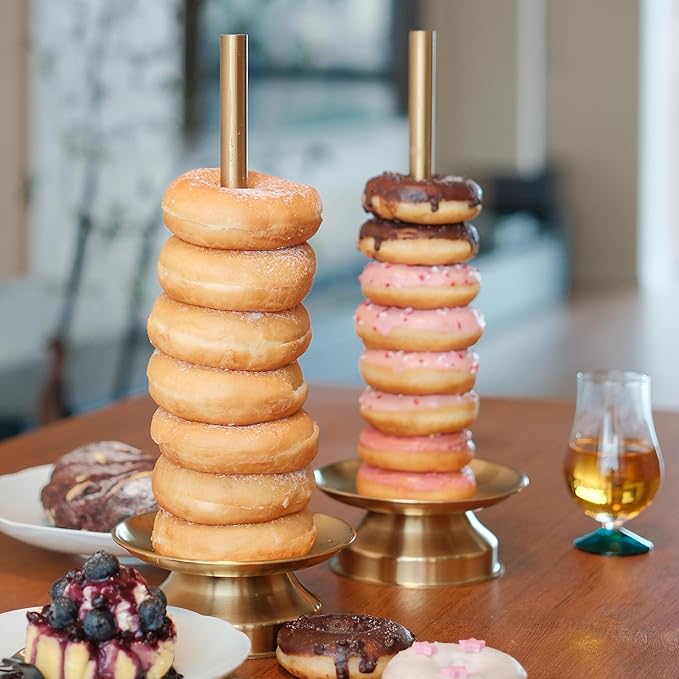 Metal Donut Stand 2 Pack-Gold Donut Stands for Dessert Table Easy to Assemble and Clean, Sturdy Donut Tower Stand for Birthday, Wedding, Party, Buffet, Afternoon Tea Serving