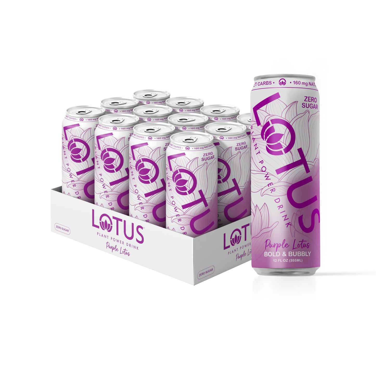 Purple Lotus Plant Power Drink | Sugar Free Low Calorie | 160 mg Natural Caffeine from Green Coffee Bean | Plant-Based Ingredients | Zero Sugar | 10 Calories | 12 oz Cans | 12 Count