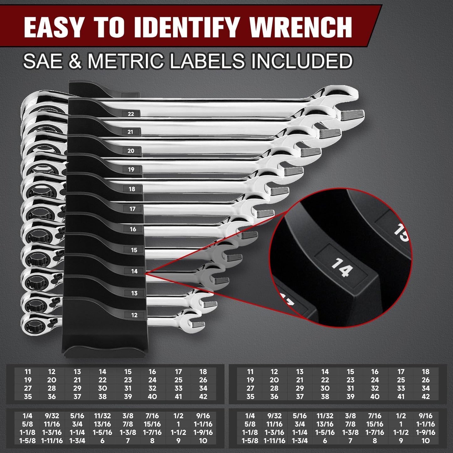 KOROICK 42-Tool Magnetic Wrench Organizer, Customizable Wrench Organizer Set for Tool Box, Wrench Holder for Tool Drawer Storage (BLACK, 42 PCS)
