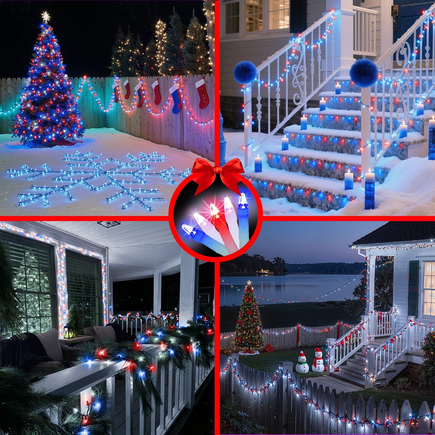 750 Led 240Ft Christmas String Lights Outdoor Christmas Light With 8 Lighting Modes& Timer & Memory Plug In Waterproof Clear Wire Twinkle Light For For Xmas Yard Tree Party Decor Red White Blue