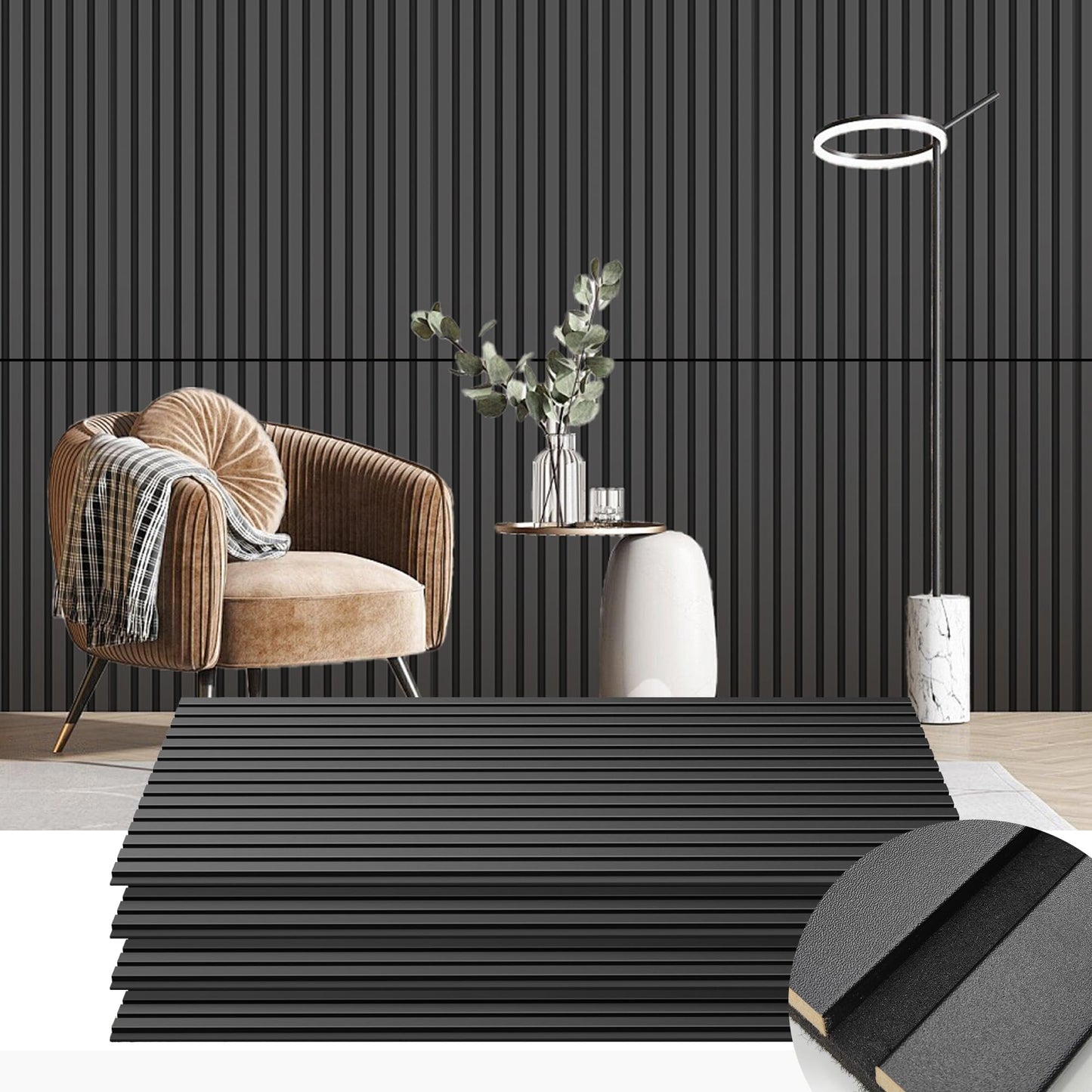 4 Pack Wood Panels for Wall, 47.2 23.6 Wood Slat Acoustic Panels for Wall, Soundproof Panels, 3D Fluted Panels for Interior Dec