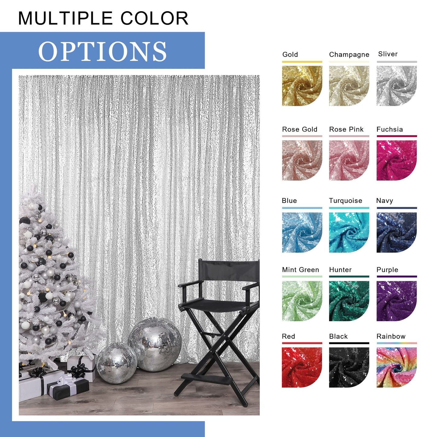 Hahuho Navy Sequin Backdrop Curtain, 2Pcs 2Ftx8Ft Glitter Backdrop Curtain For Parties, Christmas, Wedding, Party Decoration(2 P