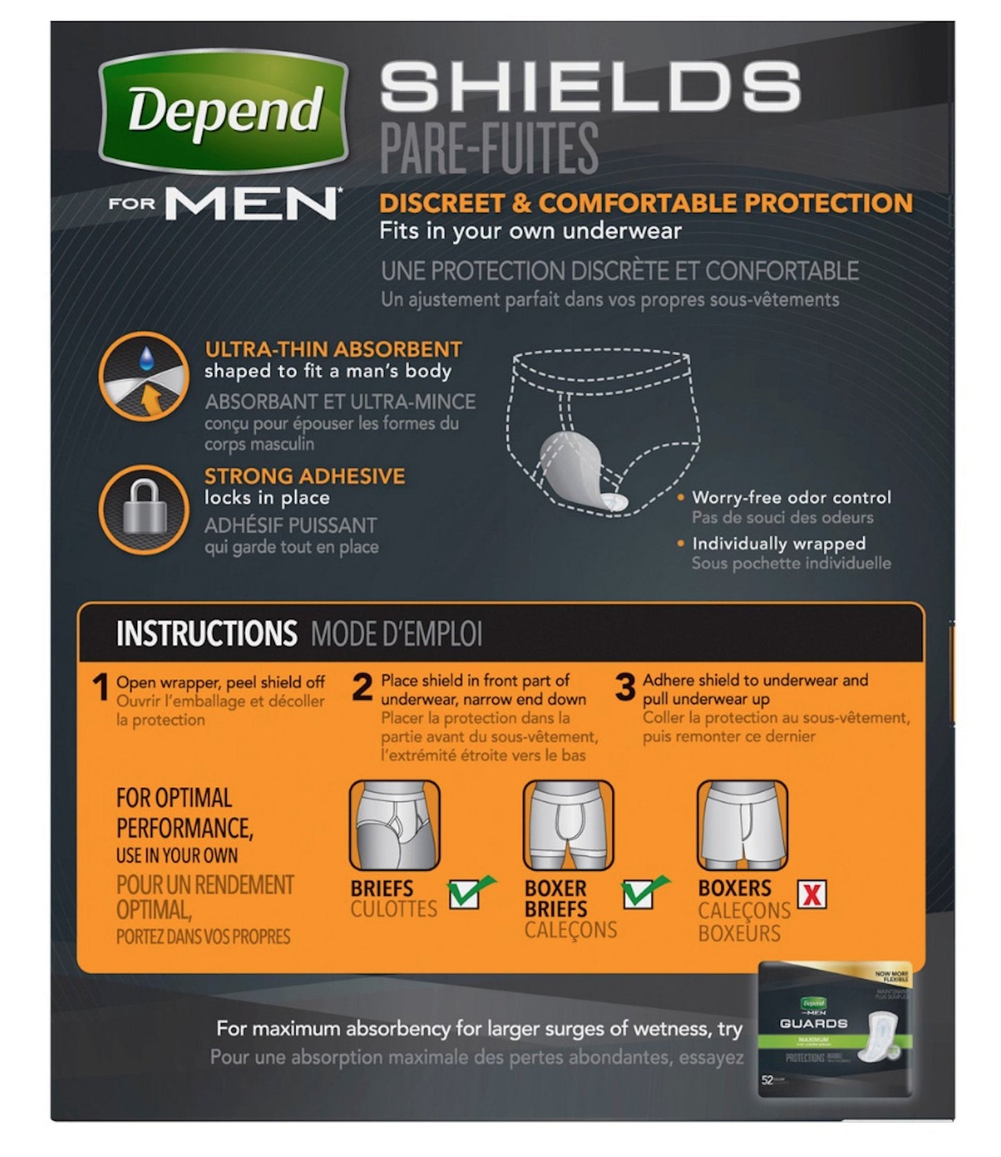 DependsMen Incontinence Shields/Pads Light Absorbency - 1 Box