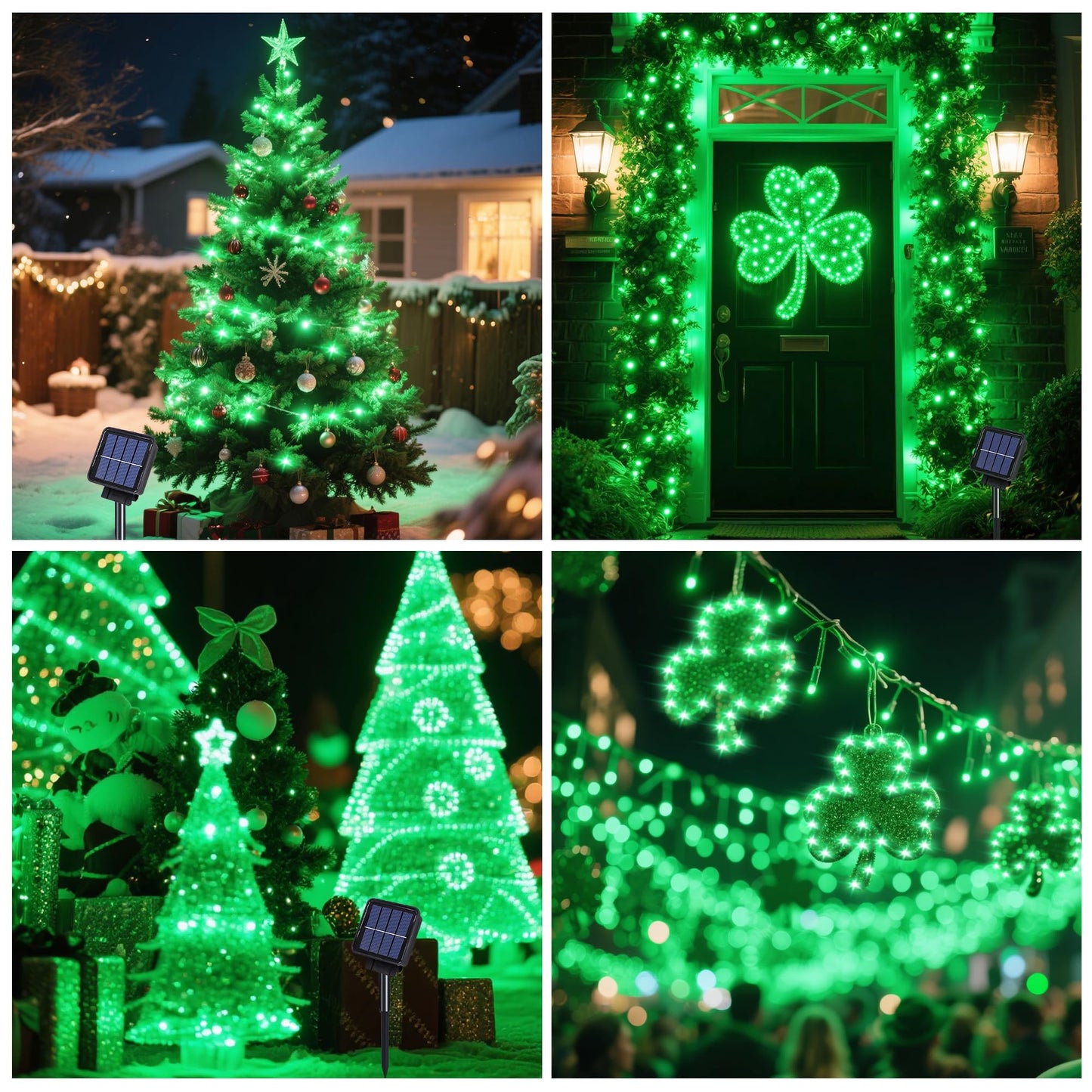 Angmln Green Solar String Lights Outdoor 200 Leds 8 Modes Waterfall Fairy Bunch Lights Outdoor Waterproof Green Halloween Decor Christmas Tree St Patrick Decorations For Outside Tree Yard