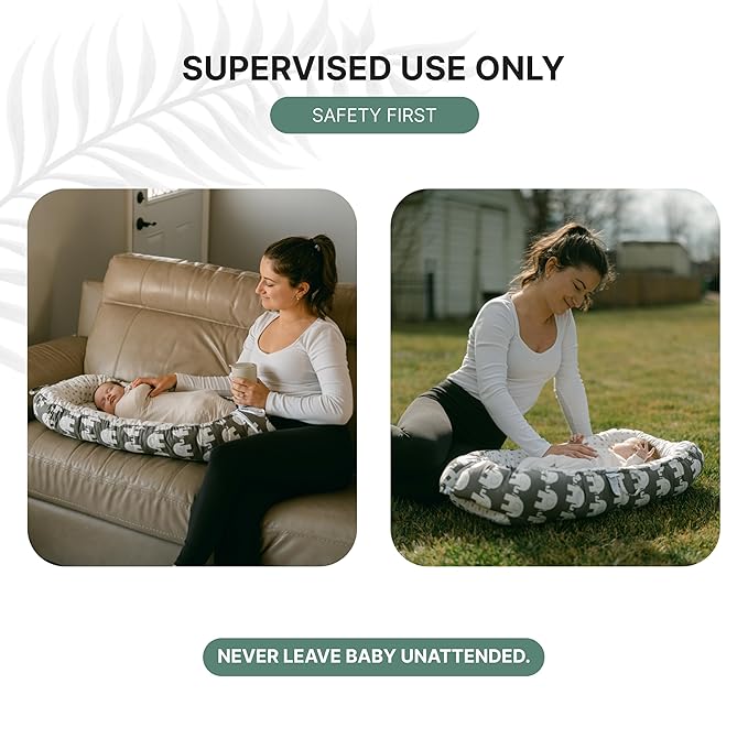 TKC Baby Lounger 0-24 Months | Adjustable Infant Lounger | Breathable Organic Cotton Cover | Reversible, Portable Baby Nest | Includes Bib | Elephant
