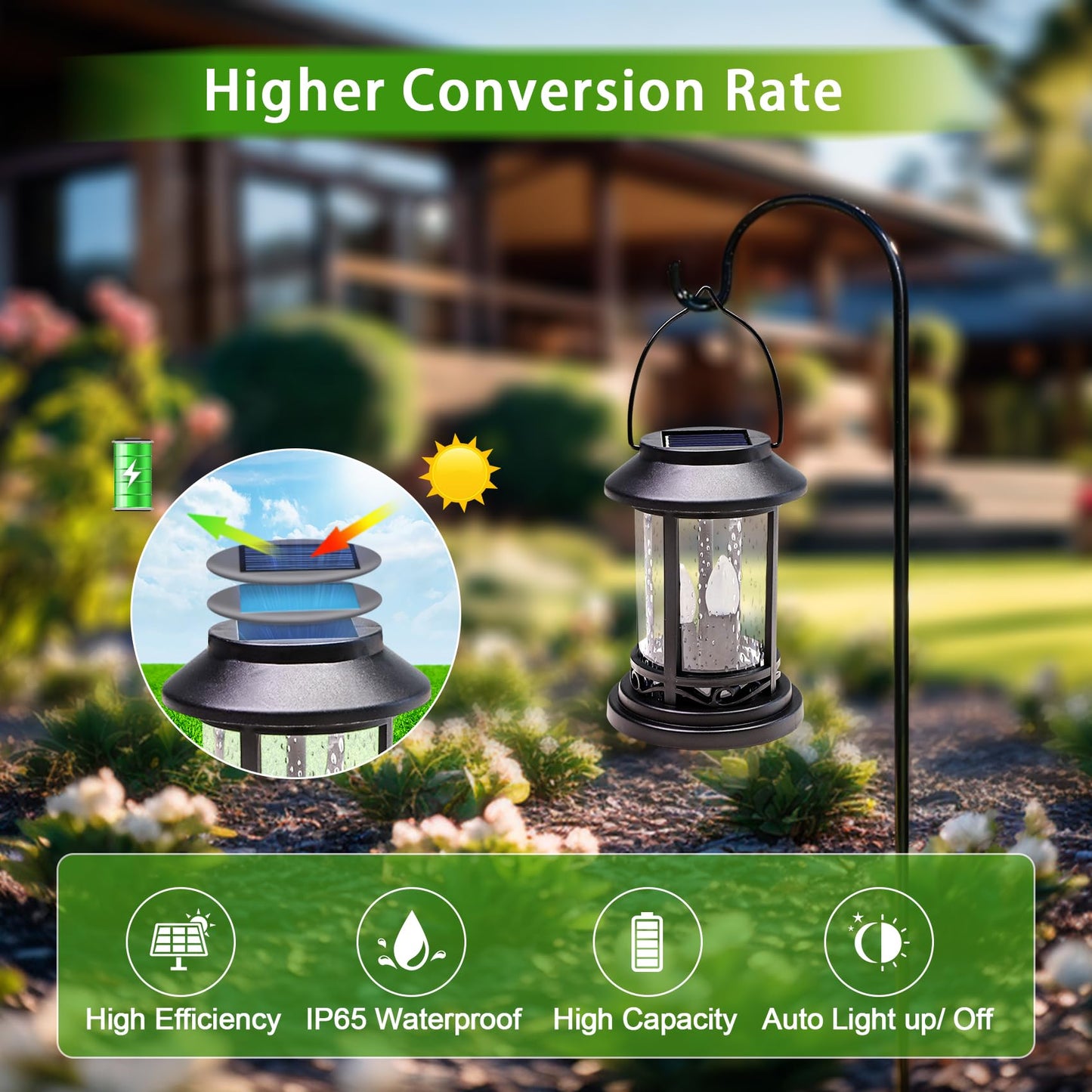 Beautyard Solar Candles Lights, Flickering Lantern Stake, Black, Small, Model Bee6454, 6 Pack for Garden, Patio, Lawn Decor