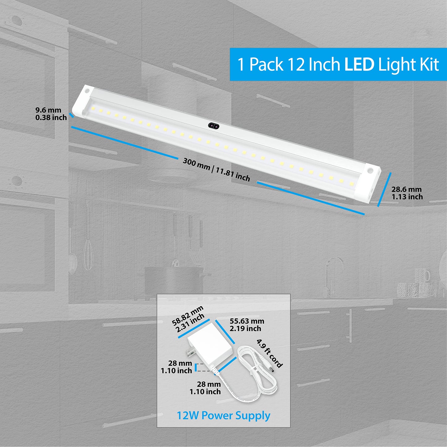 Eshine Under Cabinet Led Lighting Kit, 12 Warm White (3000K), Dimmable, Touchless Control, Aluminum, Model Elw3001Dw