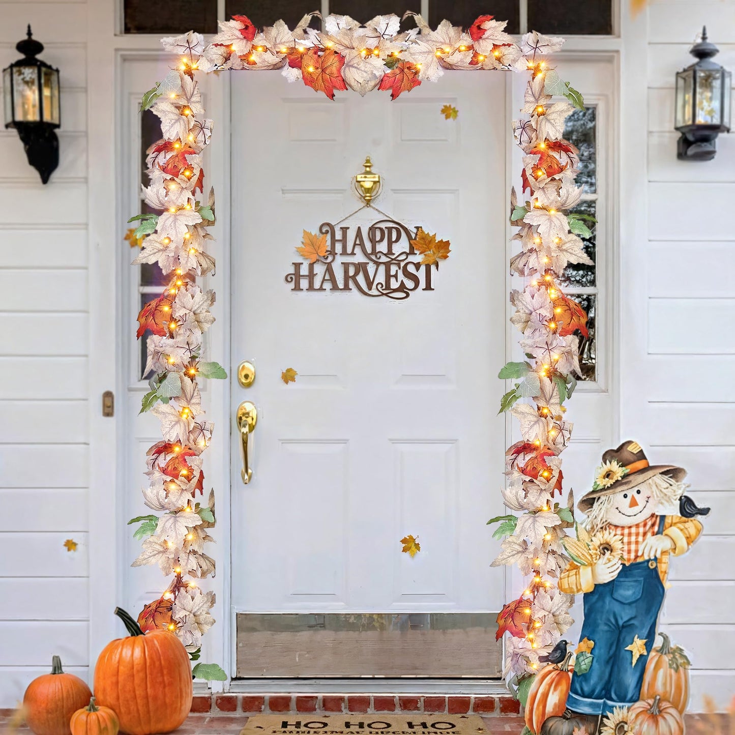 Thanksgiving Garland With Lights 9Ft Plug In Thanksgiving Decorations For Home With 50 Warm Incandescent Bulbs Ul Certified Connectable Lighted Fall Garland For Indoor Outdoor Harvest Decor(2 Packs)