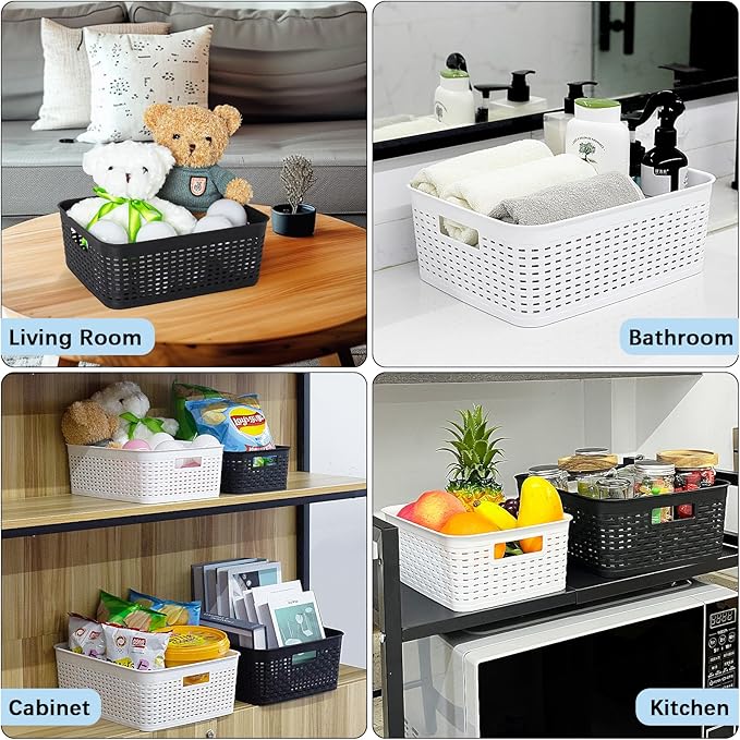 Soddeph Plastic Storage Baskets for Cabinets, Household Pantry Organization with Handle,Organizer Bins for Room,Bathrooms,Under-Sink,Kitchen (White, XS-5PACK)