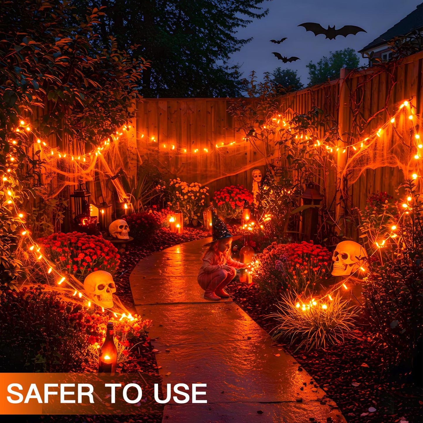 suddus Orange String Lights Outdoor 100 LED Connectable 33ft Waterproof Remote Fairy Lights for Decor