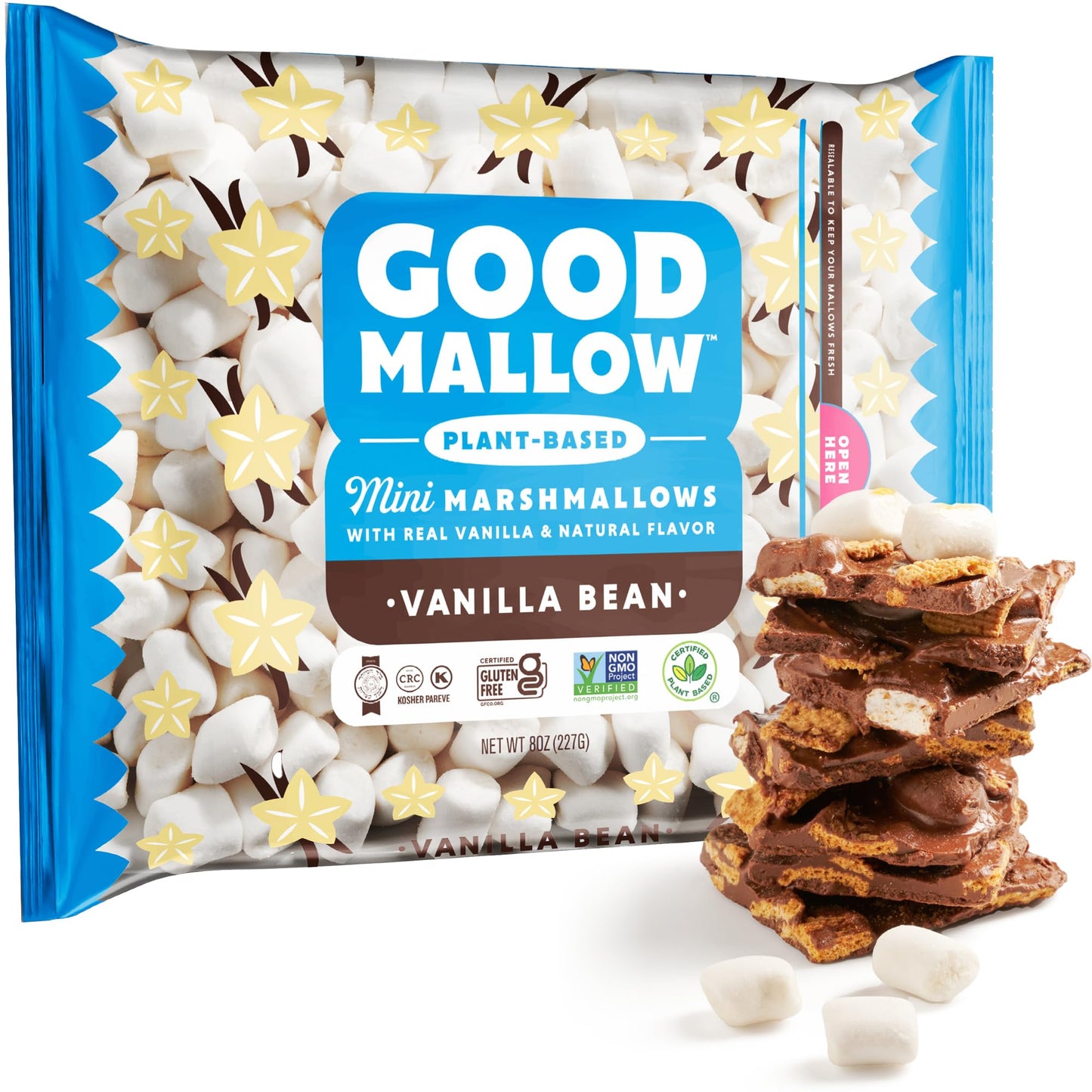 GoodMallow Mini Vegan Marshmallows - Kosher Halal Dairy & Gluten Free Healthy Mini Marshmallows - Natural Gelatin Free for Hot Chocolate Smores Campfire Baking - Non-Artificial
