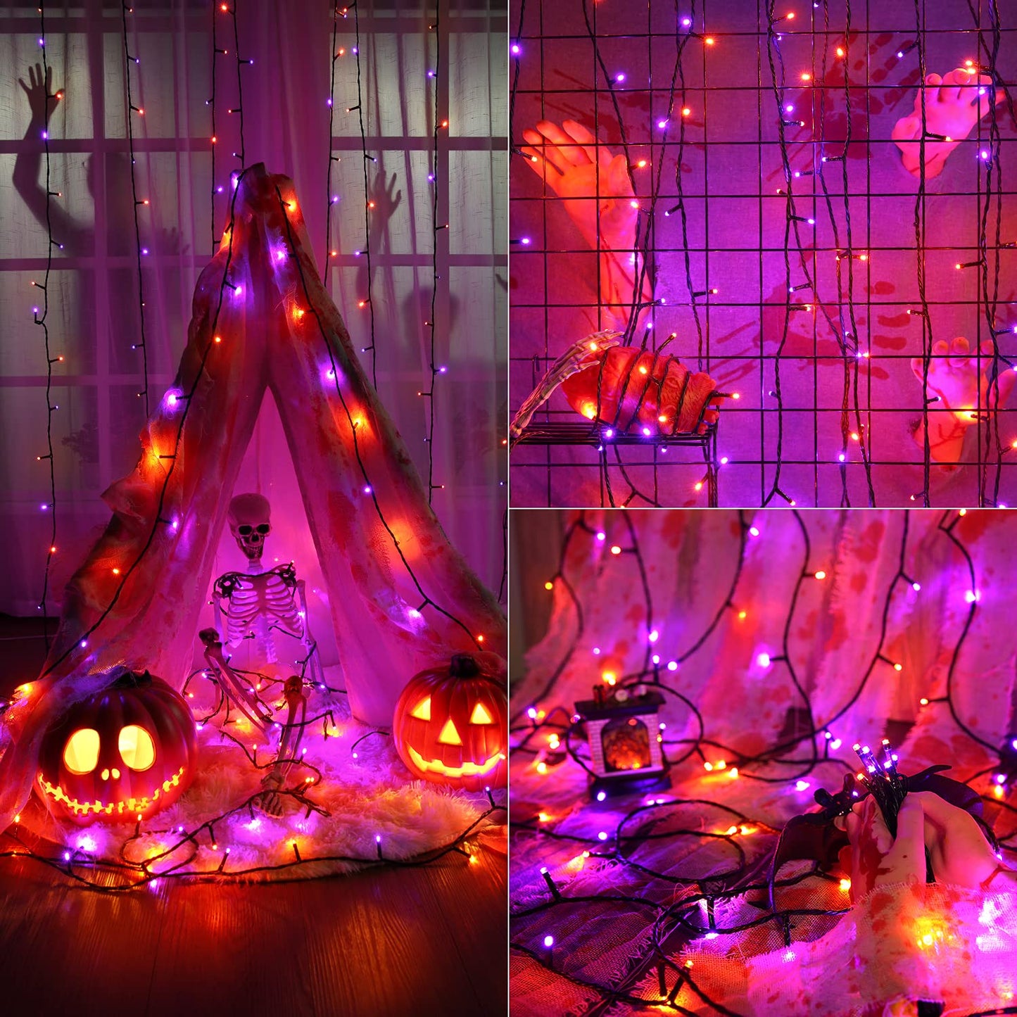 Brizled 2 Pack Purple & Orange Halloween Lights 95.14Ft 240 Led Halloween Lights String Connectable With Timer 8 Modes Outdoor Orange Light Plugin Mini Light For Tree Garden Indoor Decor