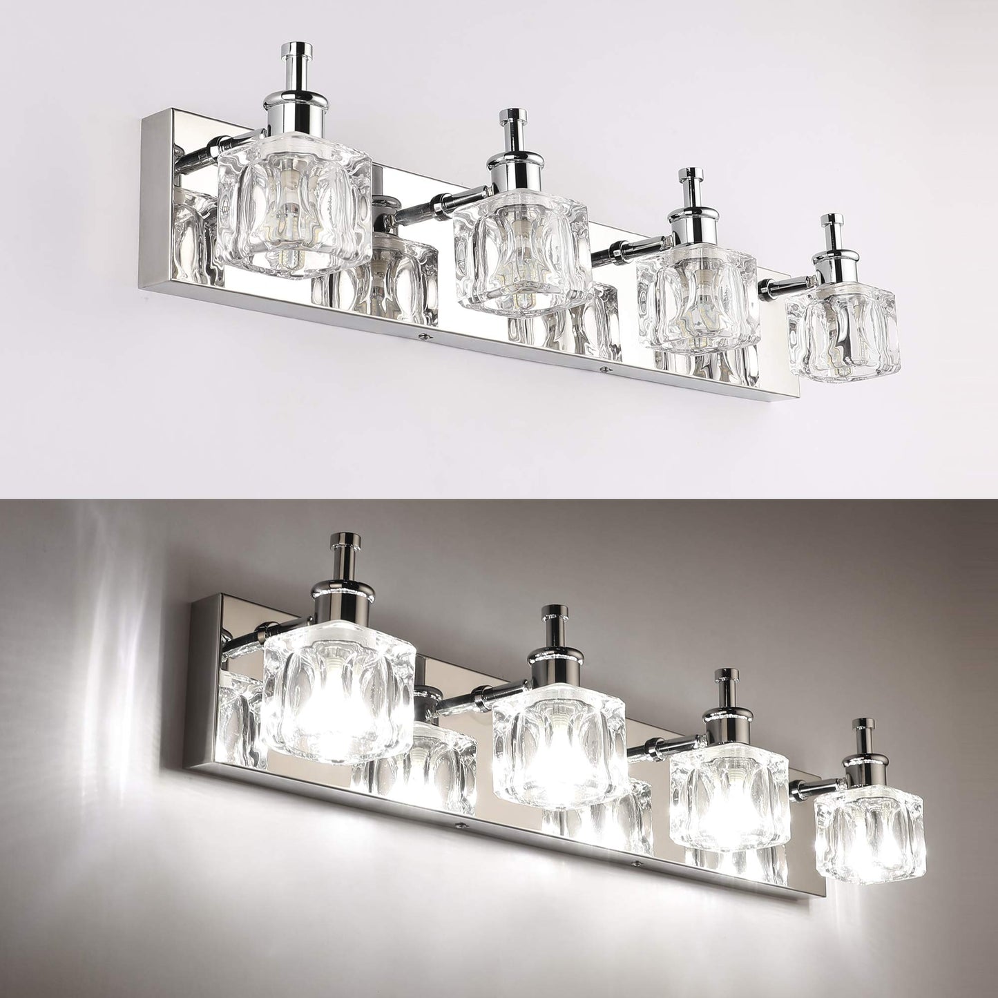 Presde Bathroom Vanity Light Fixtures - Modern Led 4 Lights, Chrome, Crystal Finish, Excludes Bulb