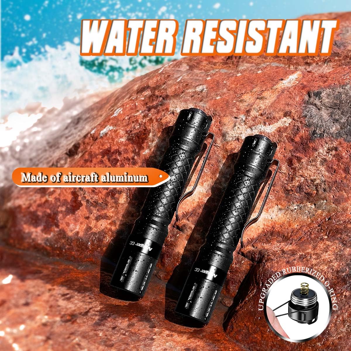 Ansyper CC Mini Flashlight LED Tactical Pen Light, 3.4 in, Aluminum, Black, Model SF 8000, Water-Resistant, Portable, AAA Battery