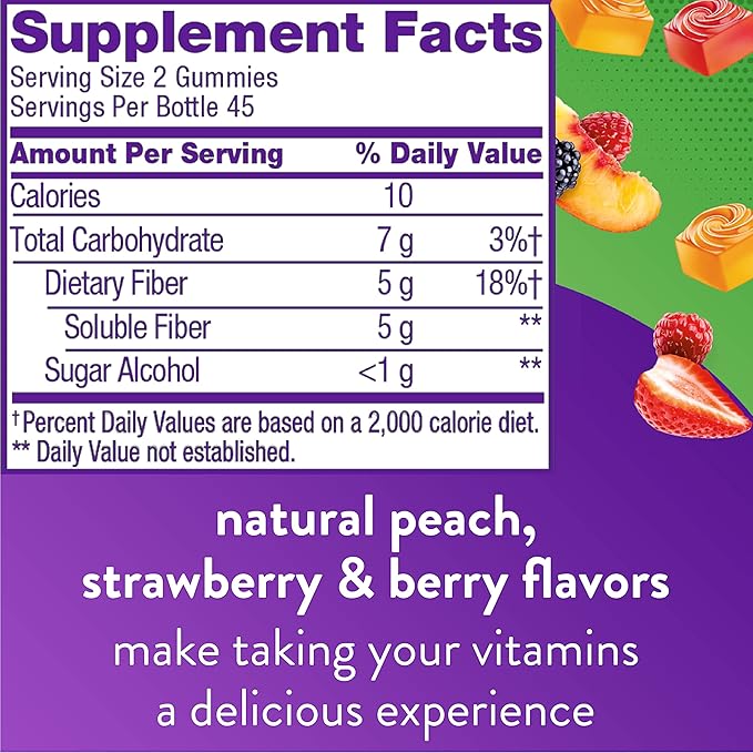L’il Critters Fiber Daily Gummy Supplement for Kids, for Digestive Support & Vitafusion Fiber Well Sugar Free Fiber Supplement, Peach, Strawberry and BlackBerry Flavored Supplements, 90 Count