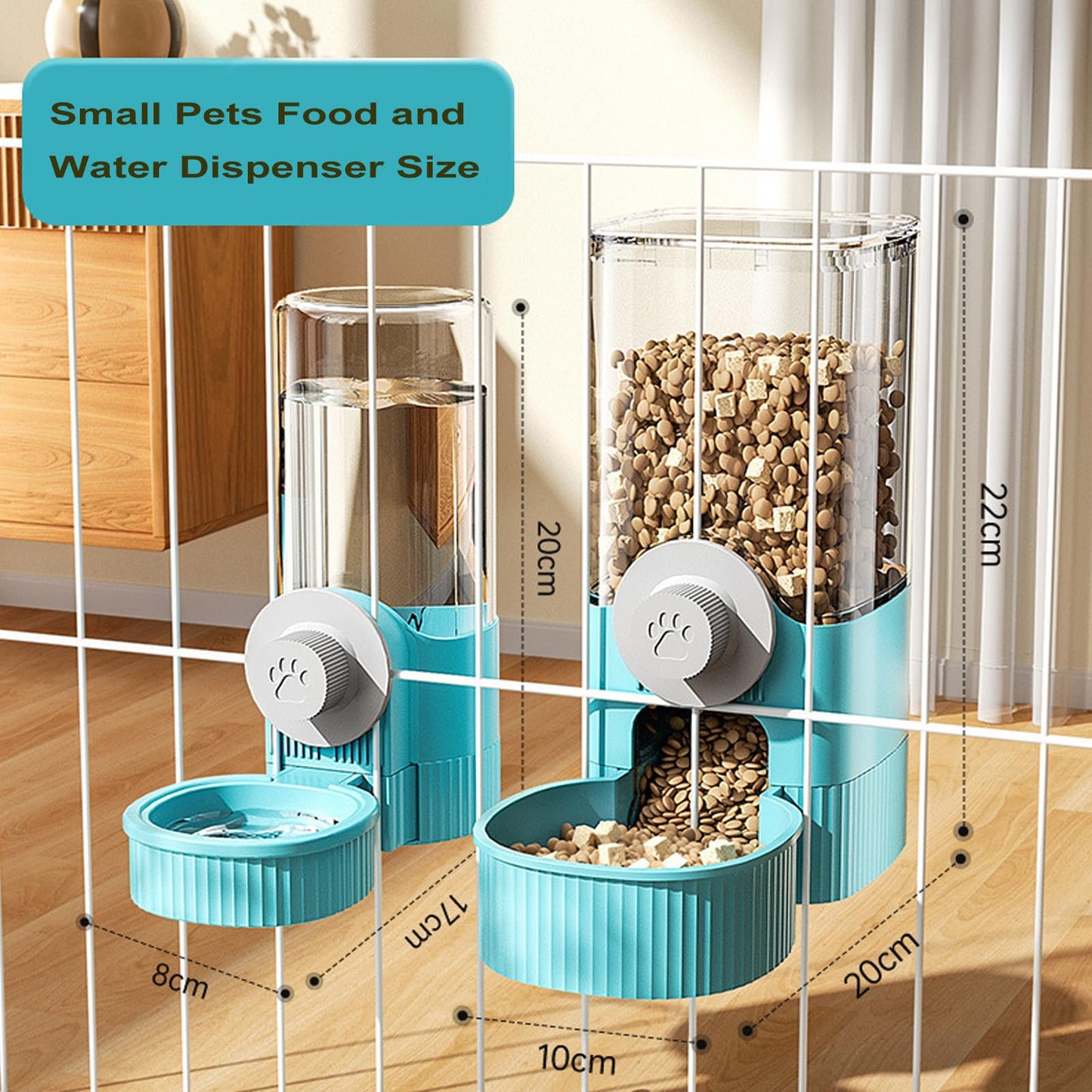 Luismia Hanging Cage Automatic Food Water Dispenser, Auto Gravity 1.2L Self-Feeding Feeder and 0.52L Waterer Set, Crate Auto Feeder Dish for Puppy Cats Ferret Bunny Guinea Pig Small Pets (Blue)