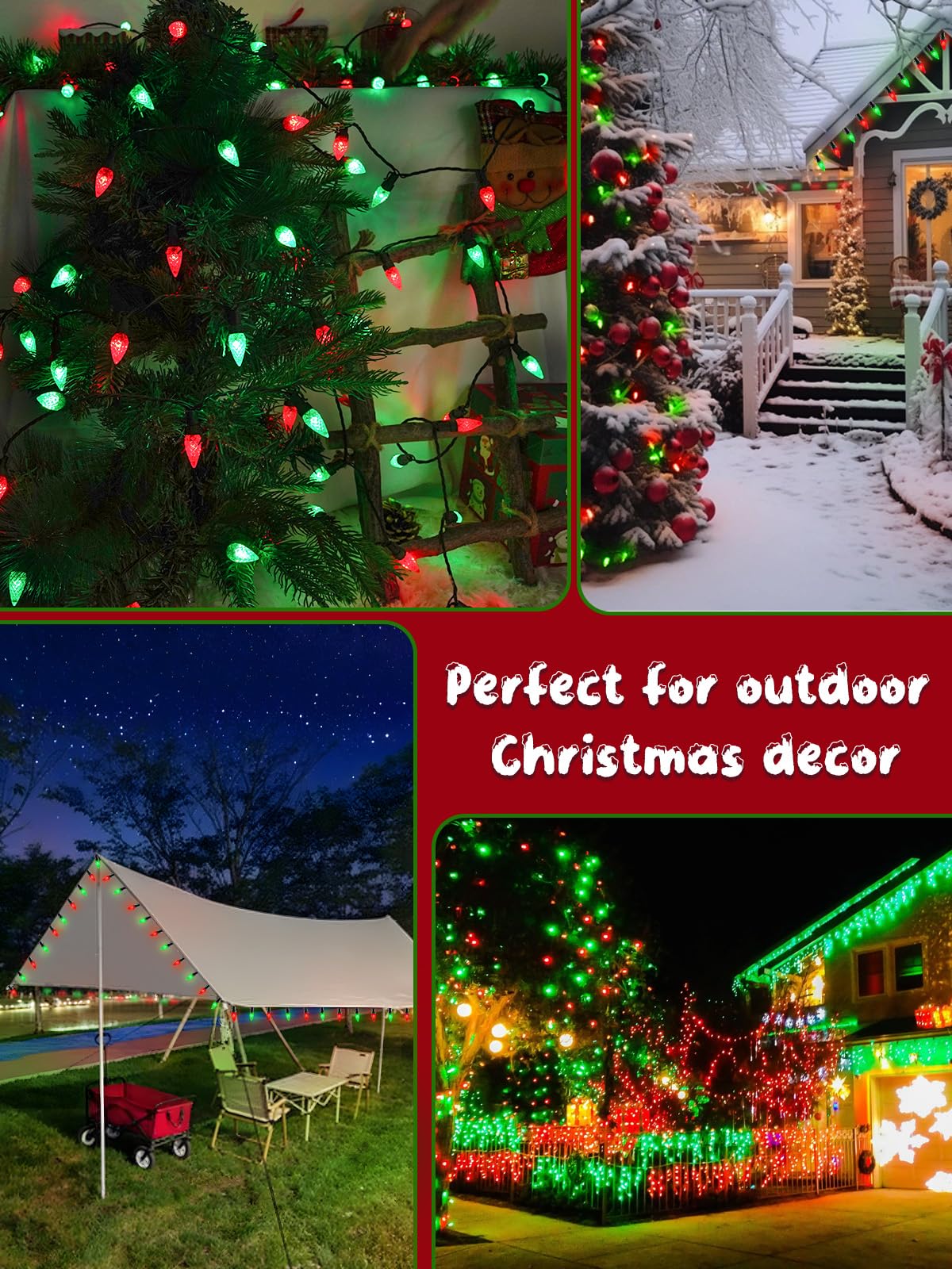 C6 Solar Christmas Lights Outdoor 50 Led 16Ft Christmas Decorations Outdoor Waterproof Solar String Lights For Outside With 8 Modes Fairy Twinkle Light For Tree Garden Xmas Decor (Red And Green)