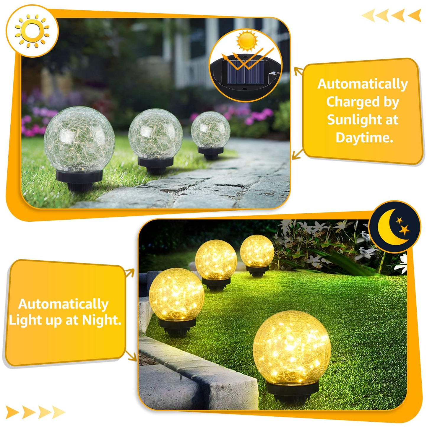 ASOMST 2-Pack Solar Garden Lights, ed Glass Ball, Waterproof, Warm White, Model OKDMX-NSMJ-2-001