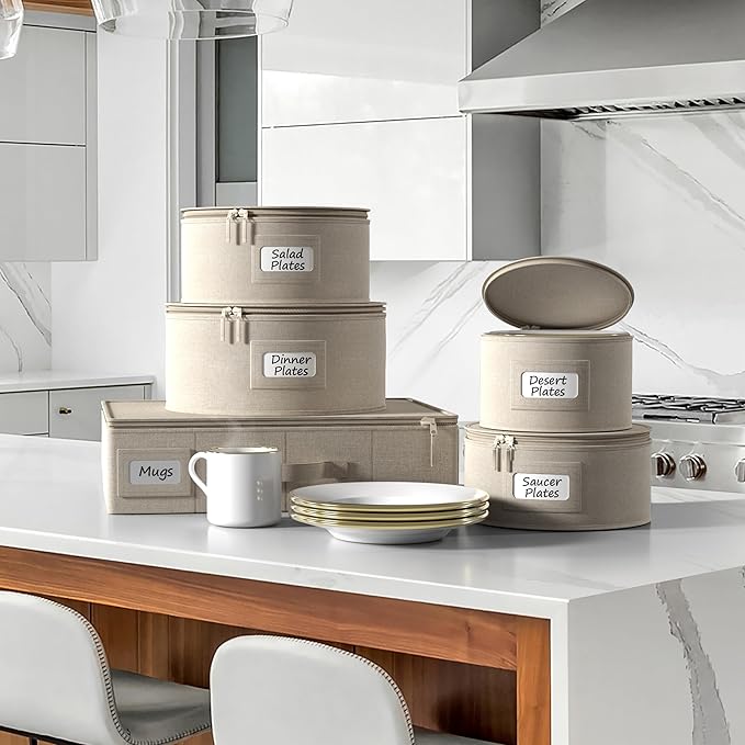 Sorbus China Storage Containers - Hard Shell Dish Storage Containers for Organizing, Moving Supplies, Party - 4 Stackable Plate Carrier Set for Dinnerware, Plate Organizer with Felt Plate Protector
