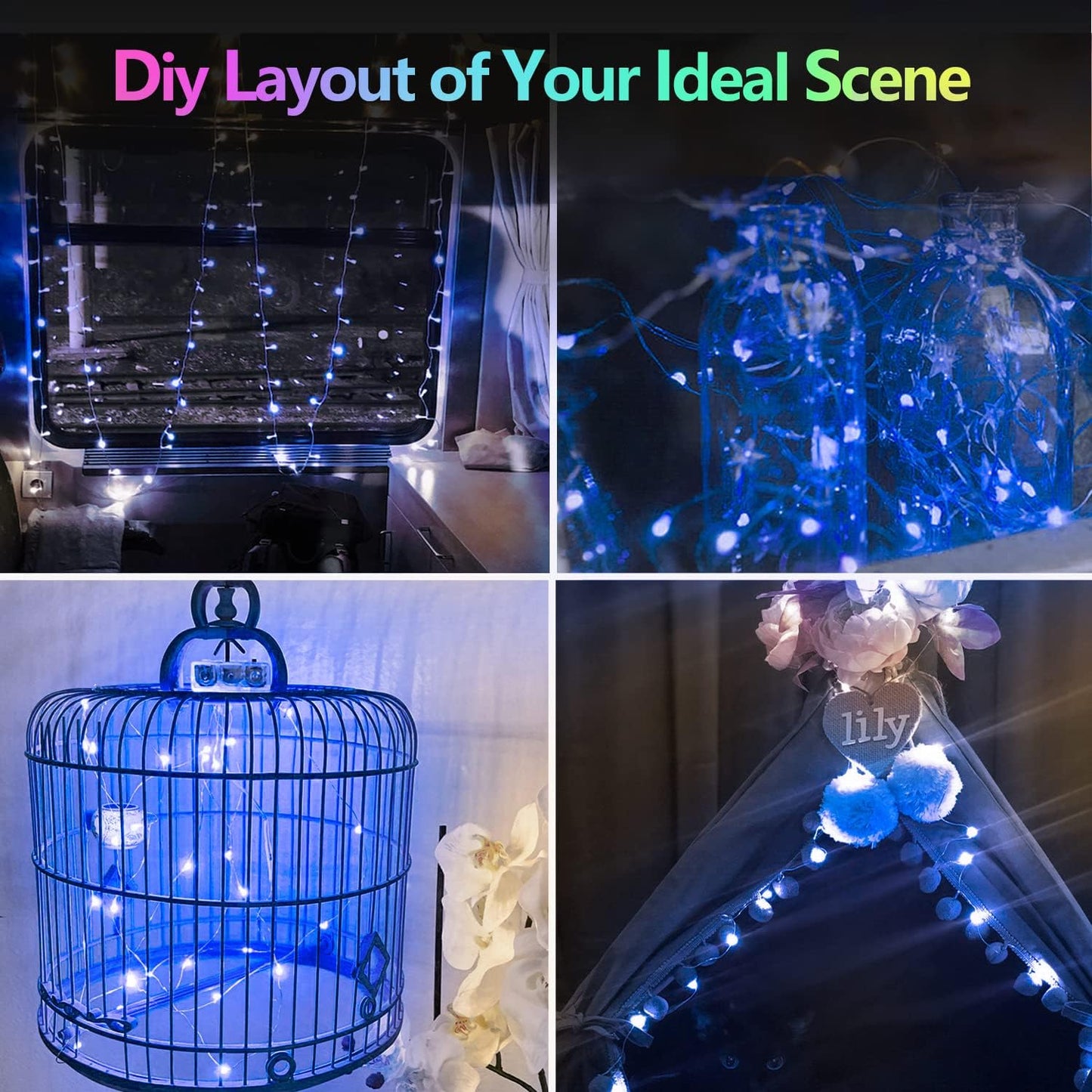 BOSSERN 2 Pack 33FT 100LED Battery Operated Fairy Lights, Waterproof with Remote, Blue, DCHD-02-Blue-RC