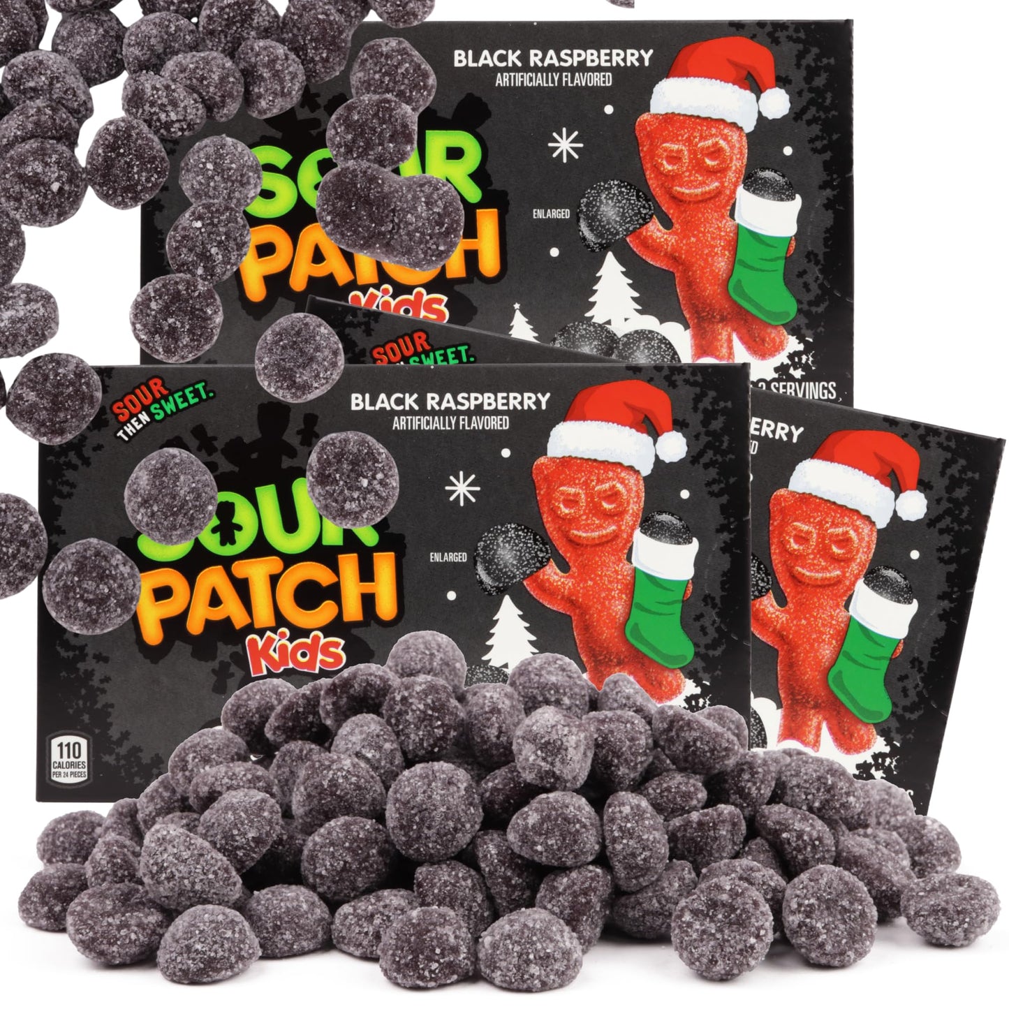 Holiday Sour Patch Kids Coal Theatre Box, Shareable Size Gummy Candy Packs, Stocking Stuffer, Gift Filler, Movie Night Candies,