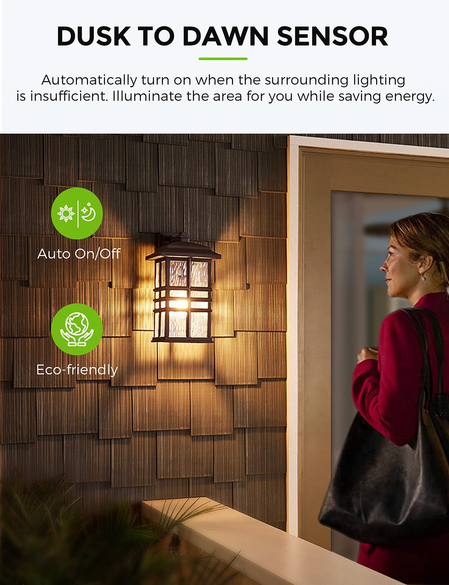 L LOHAS LED Dusk to Dawn Sensor Light Bulbs, 6W A19, 500LM, Warm White 2700K, 4 Pack, E26, Plastic