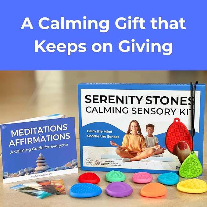 19pc Chewy Sensory Stones Calming Kit w/Calm Strips for Anxiety Relief Items, Chewelry Sensory Toys for Kids with Autism Classroom Must Haves, Worry Stones Fidgets for Classroom