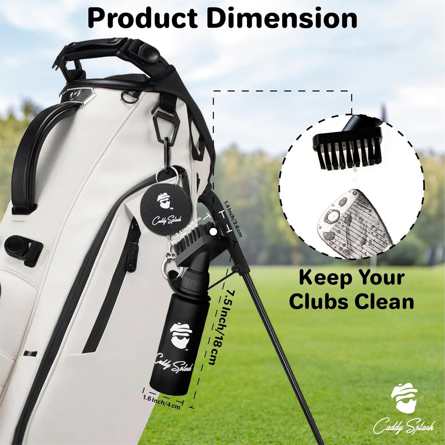 Caddy Splash Golf Club Brush Cleaner with Water - Heavy Duty Retractable Clip- Squeeze Bottle for Easy Cleaning with Nylon Bristles- Holds 4 Oz Water - Golf Accessories for Men- USA Company
