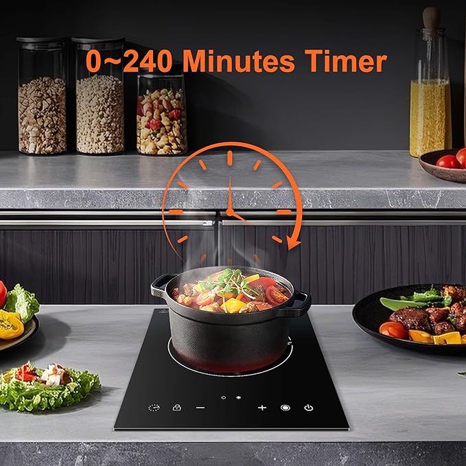 Dual Coils Design of Single Burner Electric Cooktop, 1800W Infrared Ceramic Hot Plate for Cooking, Portable Countertop or 12 inch Built-in Radiant Stove Top Cooker, Compatible with All Cookware