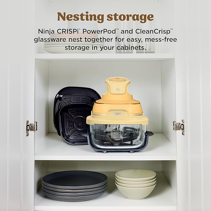 Ninja | Air Fryer | Crispi 4-in-1 Portable Cooking System | 4QT & 6 Cup Glass Containers, Crisper Plates & Storage Lids Included | Microwave, Freezer & Dishwasher Safe | Ginger Snap | FN101GD