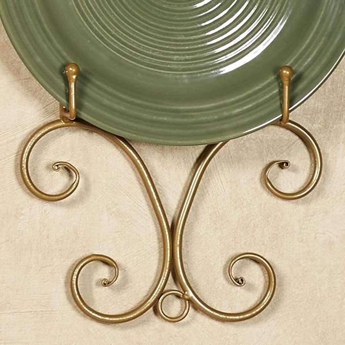 Kanya Gold Single Wall Mount Plate Rack | One Plate Decorative Holder | Plate Display Easel | Openwork Scrolls | Traditional Classic Metal Plate Racks | Platter or Plate Stand | Kitchen | Dining Room