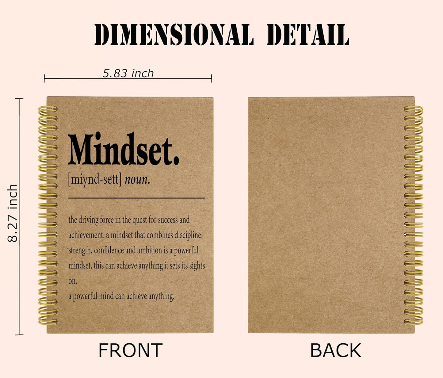 Knibeo Mindset Inspirational Notebooks Journal - Anti Anxiety Notebook, 5.5×8.3 Inch Inspirational Spiral Bound Notebook with 164 Pages, College School Supplies,Kraft Paper Notebook