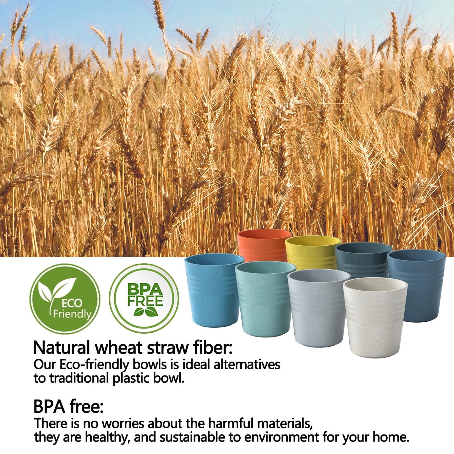 Homestockplus 8 Oz Wheat Straw Drinking Cups, 【Set of 8】 Small Plastic Cups Reusable, BPA Free Unbreakable Water Cups for Kitchen and Dining,Dishwasher and Microwave Safe